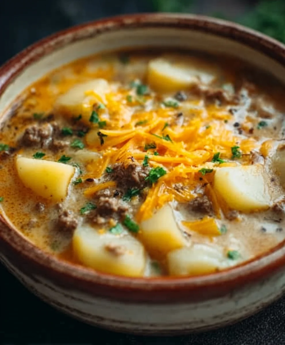 Cheesy Beef Beef Hamburger Potato Soup - Comfort Food
