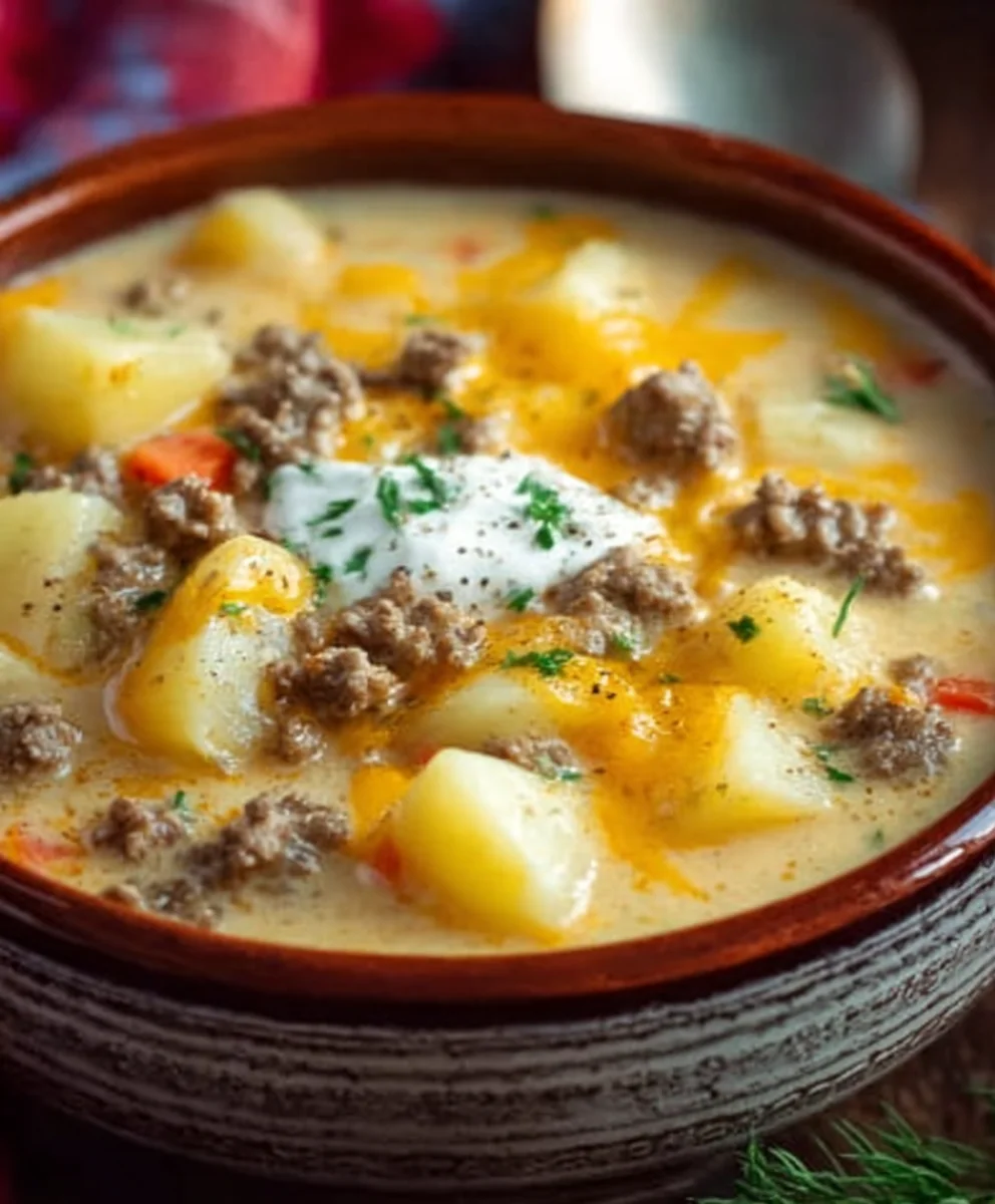 Cheesy Beef Beef Hamburger Potato Soup - Comfort Food