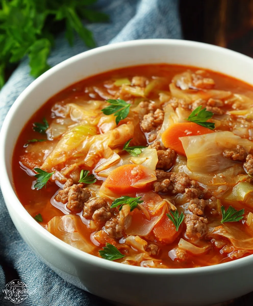 Hearty Cabbage Roll Soup-Flavorful Beef & Tomato
