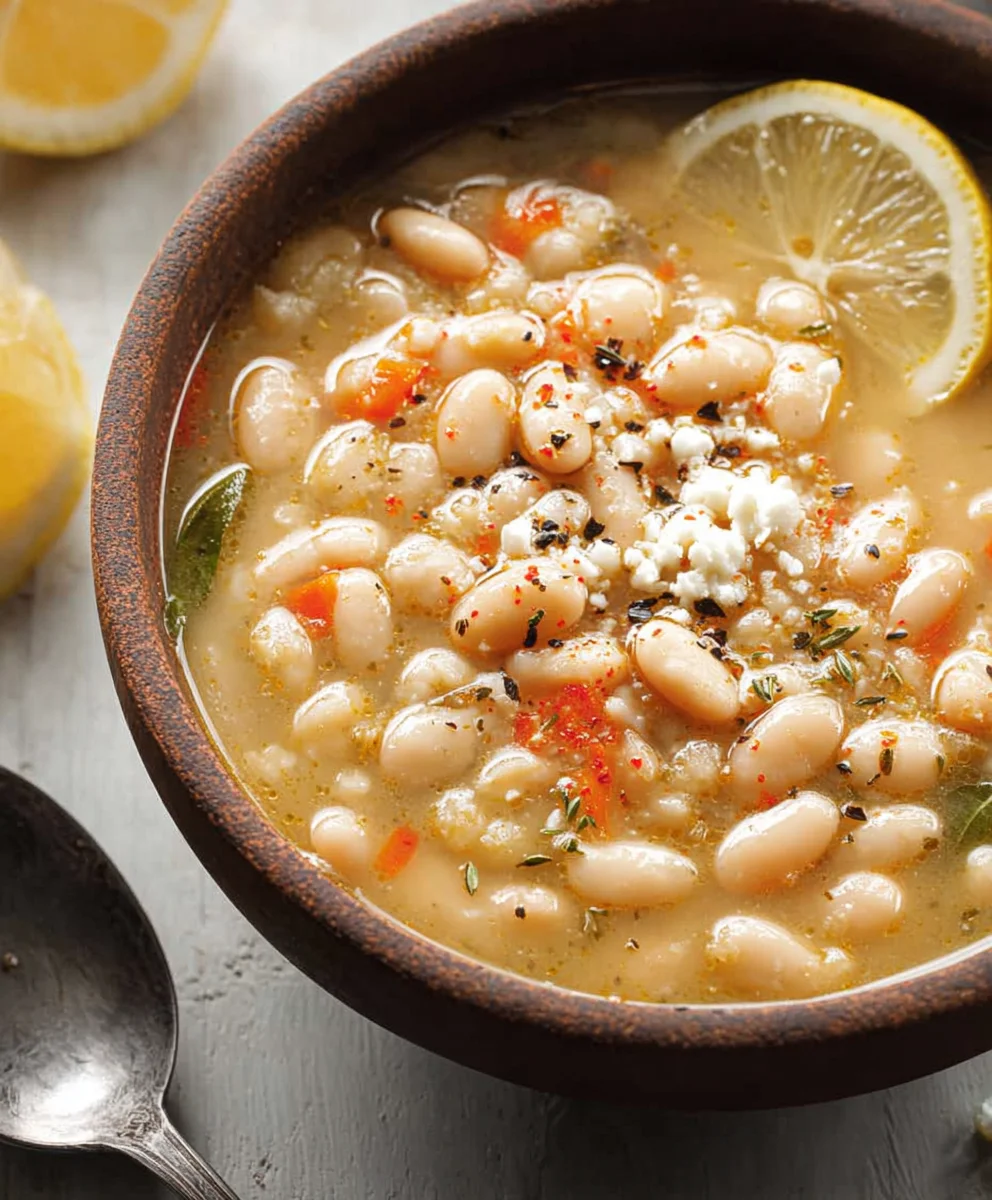 Greek White Bean Soup - Garlicky Lemon Flavor