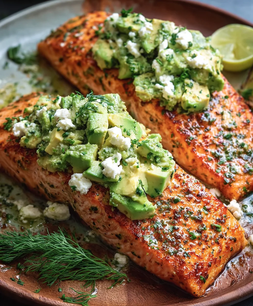Baked Salmon with Avocado & Feta - Easy Healthy Recipe