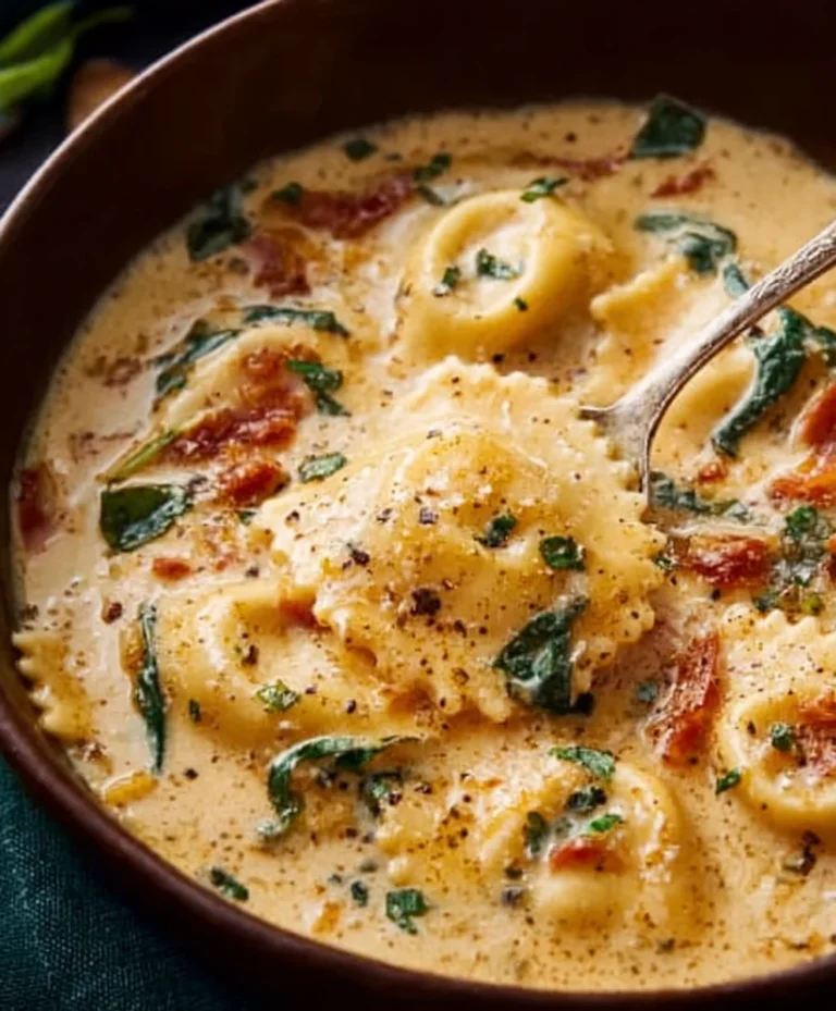 Creamy Tuscan Ravioli Soup-Easy Comfort Food Recipe