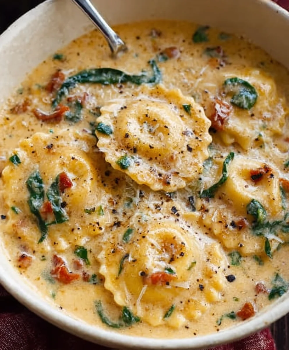 Creamy Tuscan Ravioli Soup-Easy Comfort Food Recipe