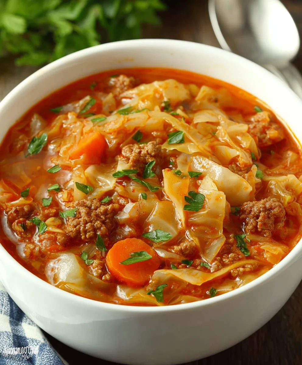 Hearty Cabbage Roll Soup-Flavorful Beef & Tomato