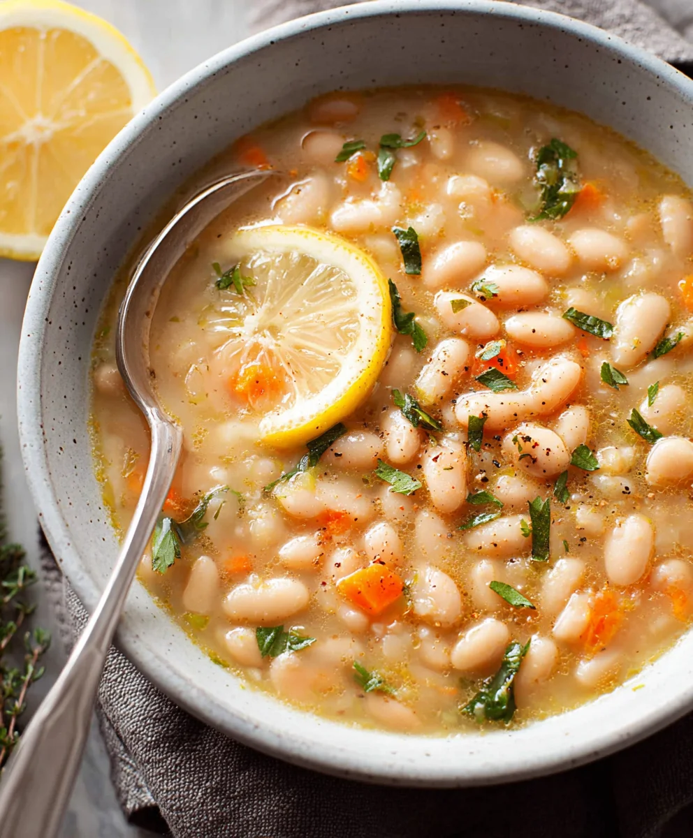 Greek White Bean Soup - Garlicky Lemon Flavor