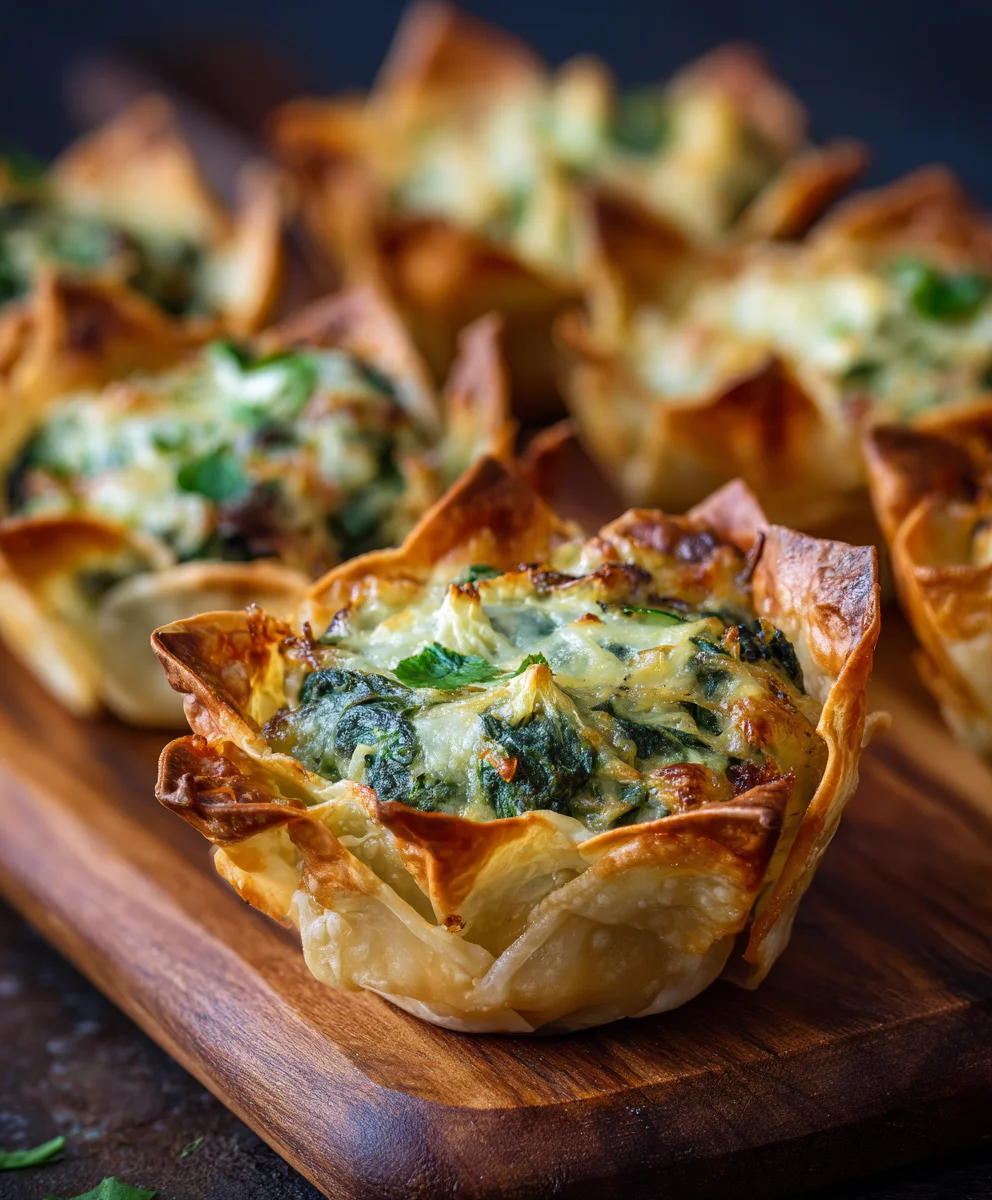 Spinach Artichoke Wonton Cups - Easy Appetizer Recipe