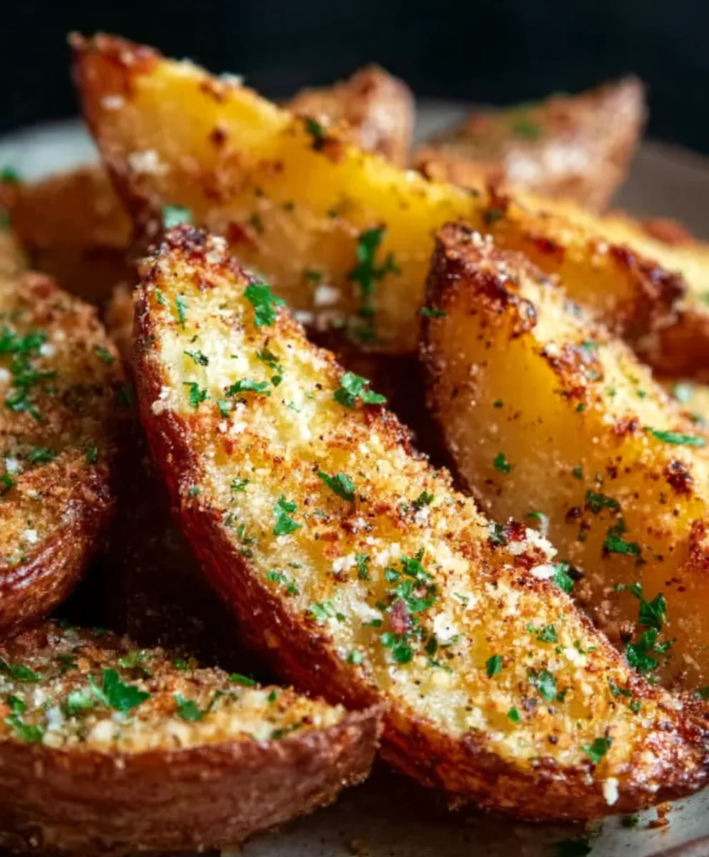 Garlic Parmesan Potato Wedges-Crispy Baked Recipe