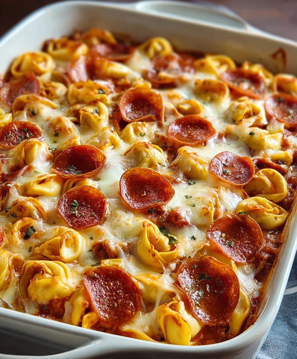 Easy Beef Beef Pepperoni Tortellini Pizza Casserole Recipe