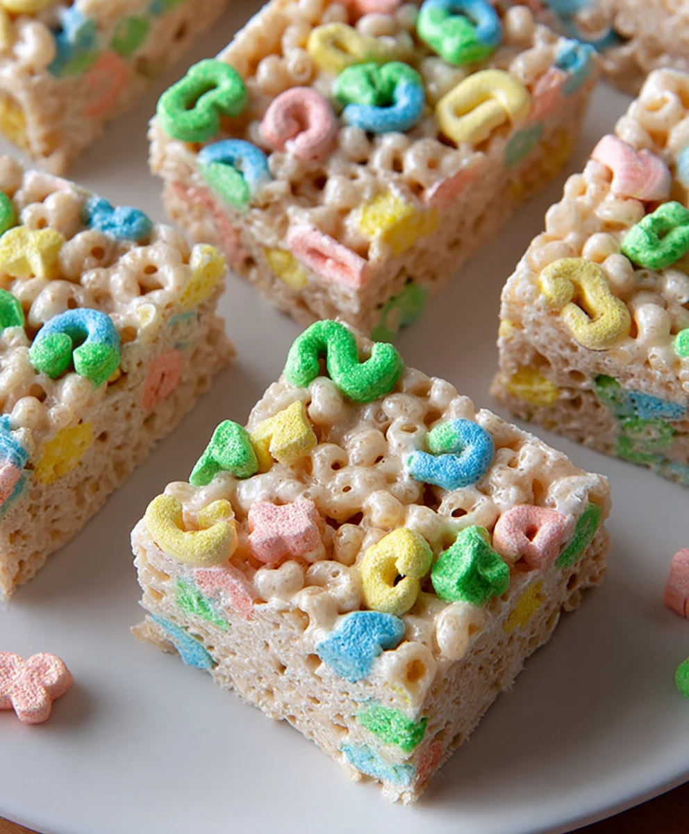 Lucky Charms Rice Krispie Treats-Fun Festive Dessert
