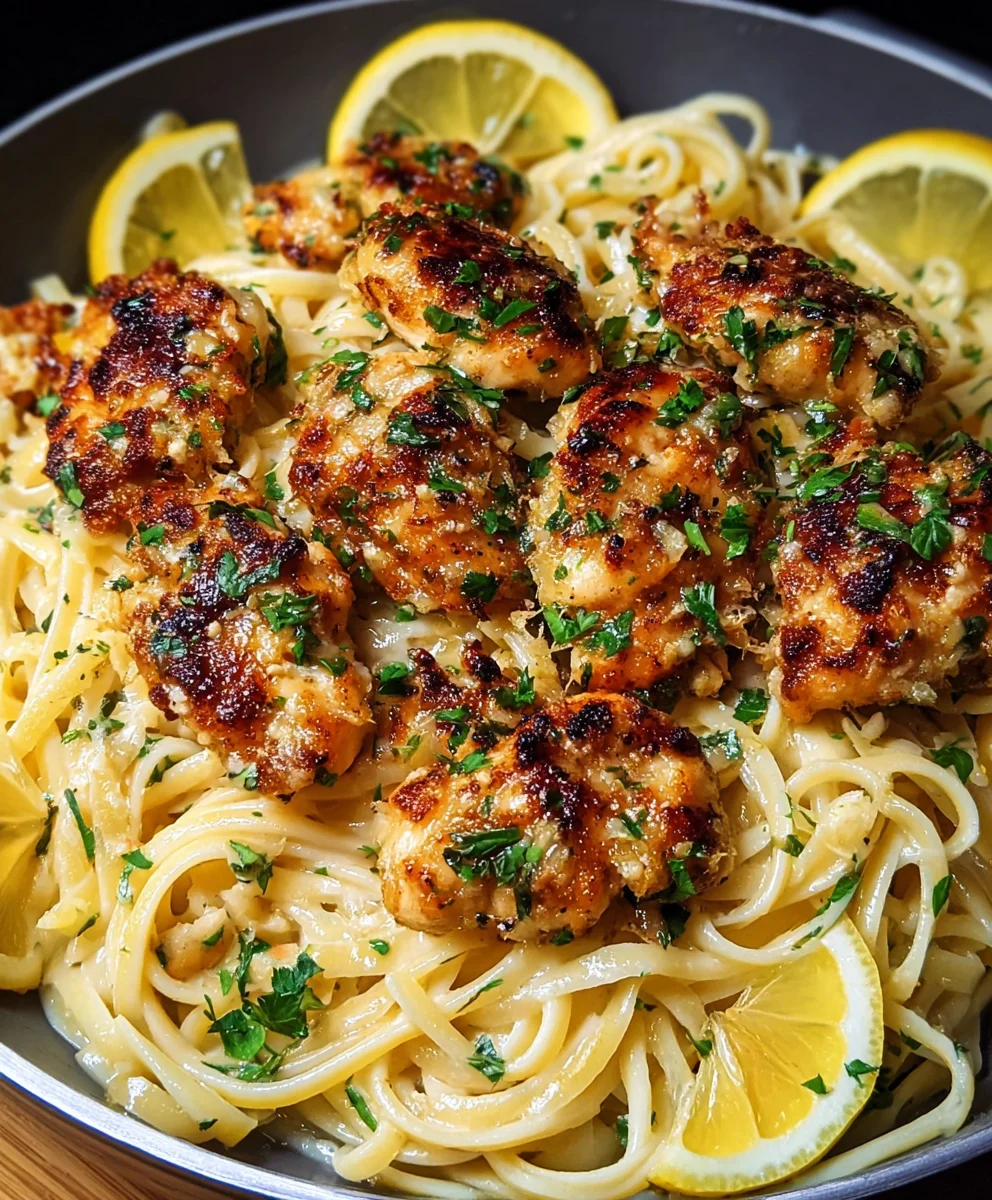 Lemon Garlic Butter Chicken Linguine-Parmesan Flavor
