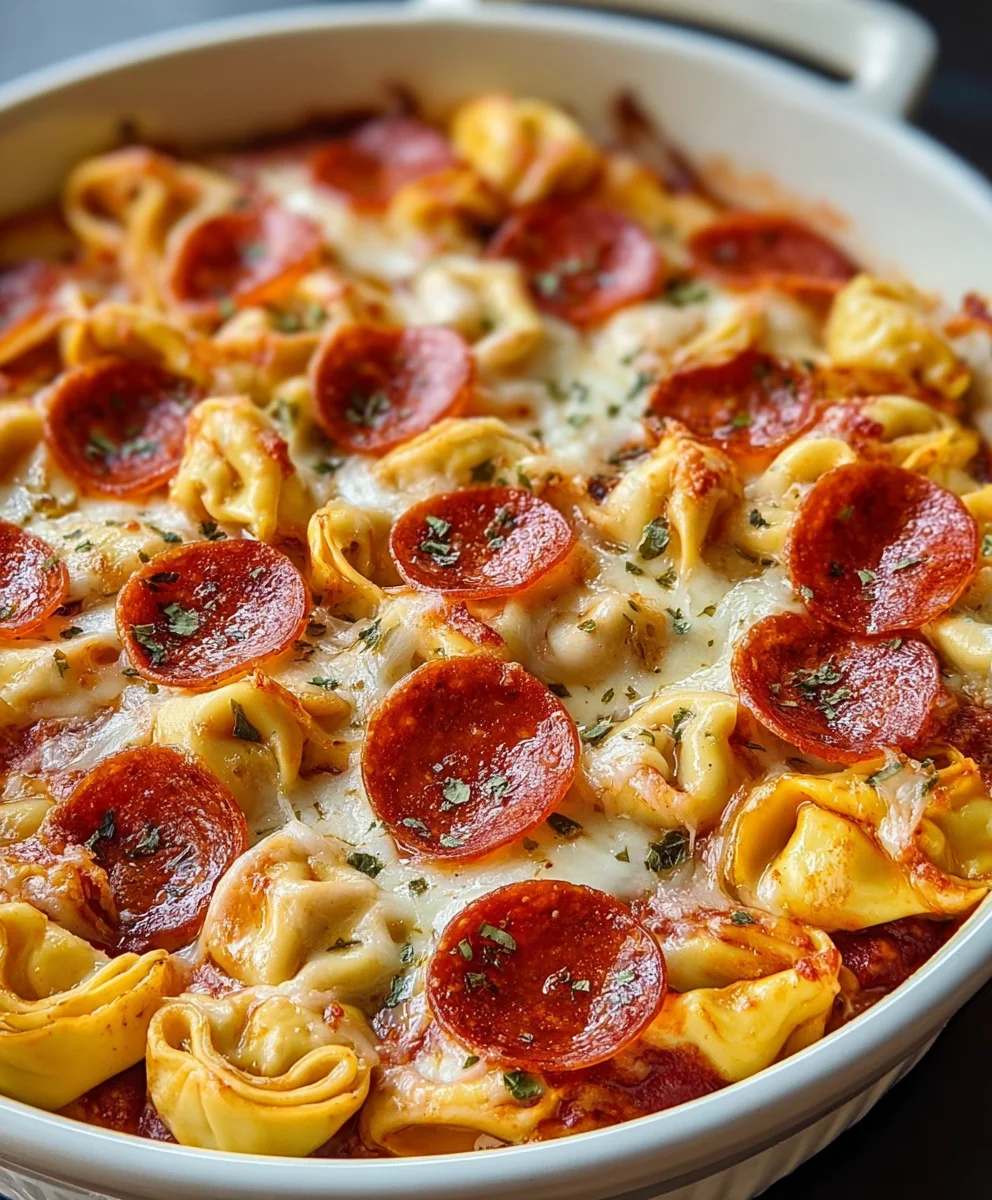 Easy Beef Beef Pepperoni Tortellini Pizza Casserole Recipe