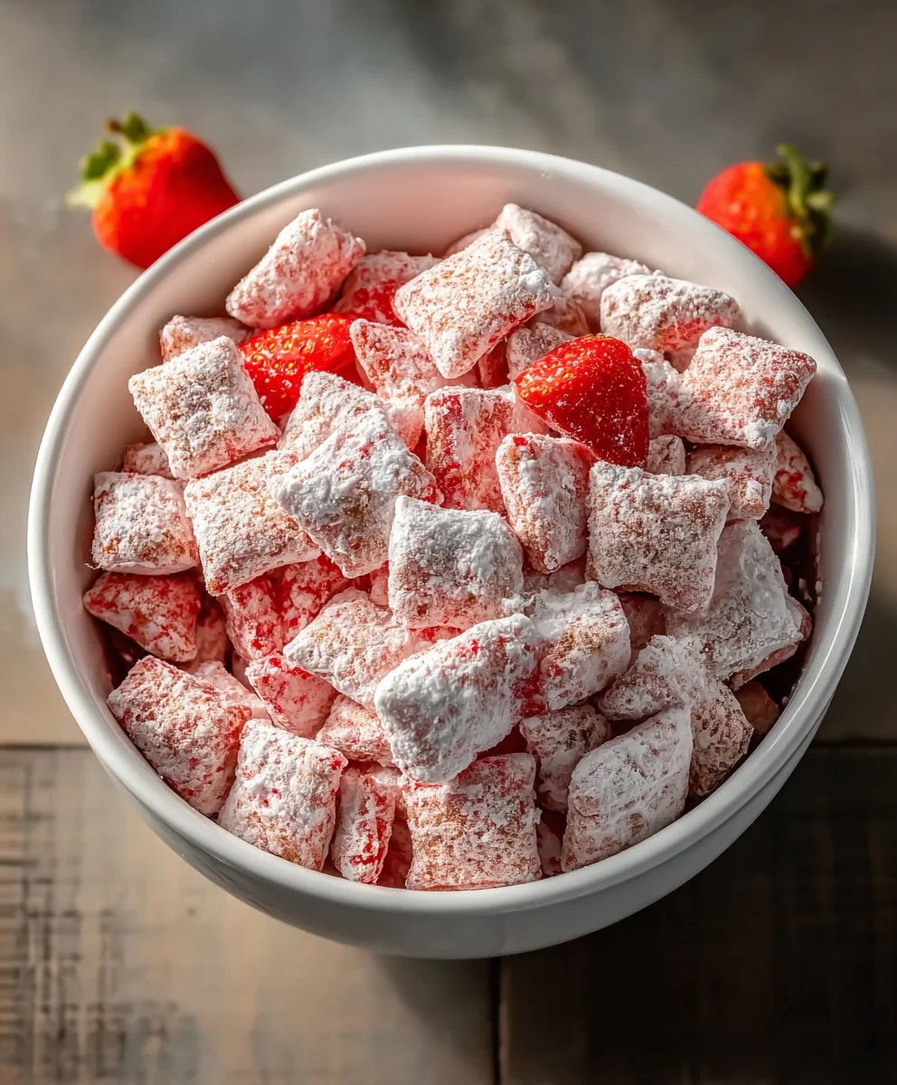 Easy Strawberry Shortcake Puppy Chow Recipe