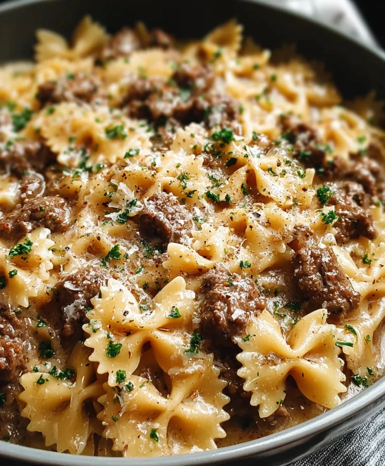 Creamy Parmesan Garlic Beef Pasta-Bowtie Recipe