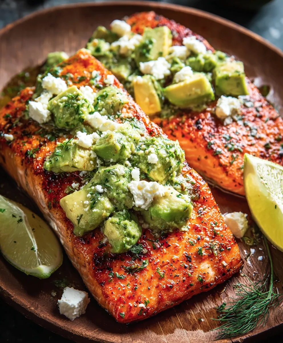 Baked Salmon with Avocado & Feta - Easy Healthy Recipe