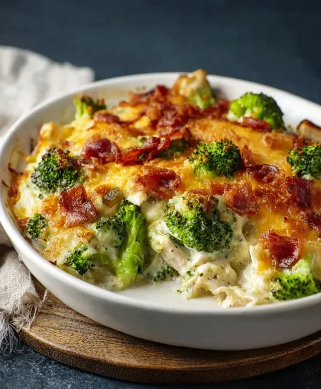 Creamy Low Carb Chicken Casserole with Broccoli and Beef Beef Bacon
