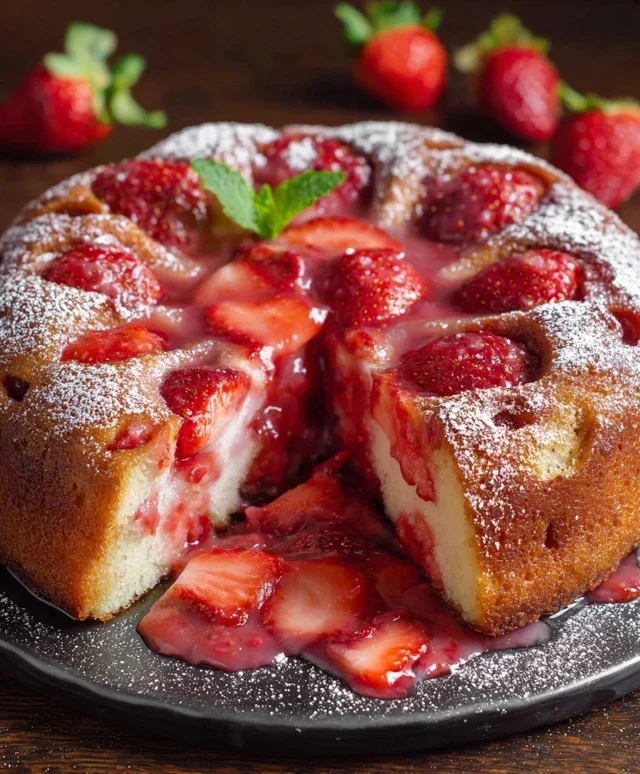 Easy Strawberry Cake with Strawberry Sauce