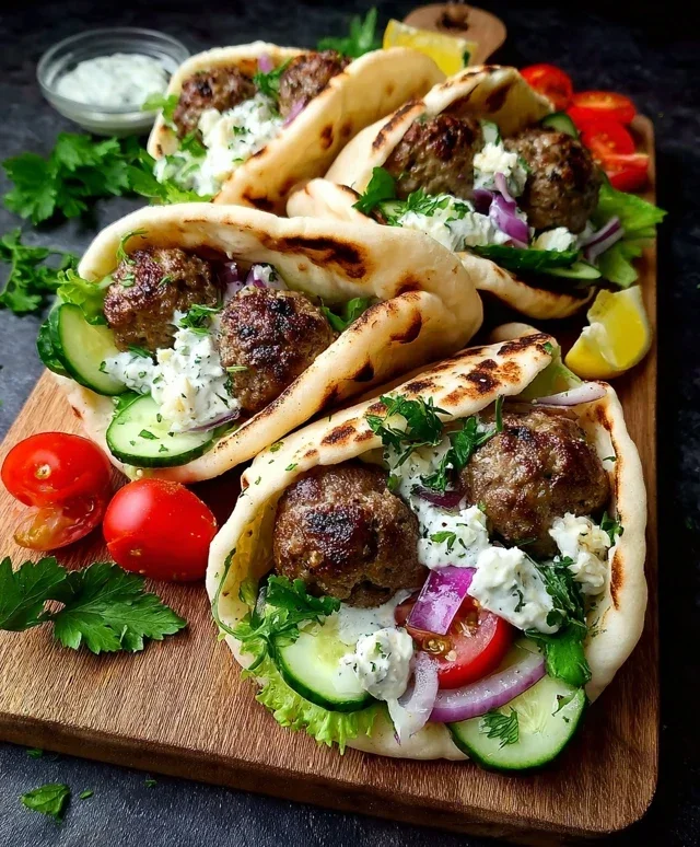 Greek Meatball Pitas