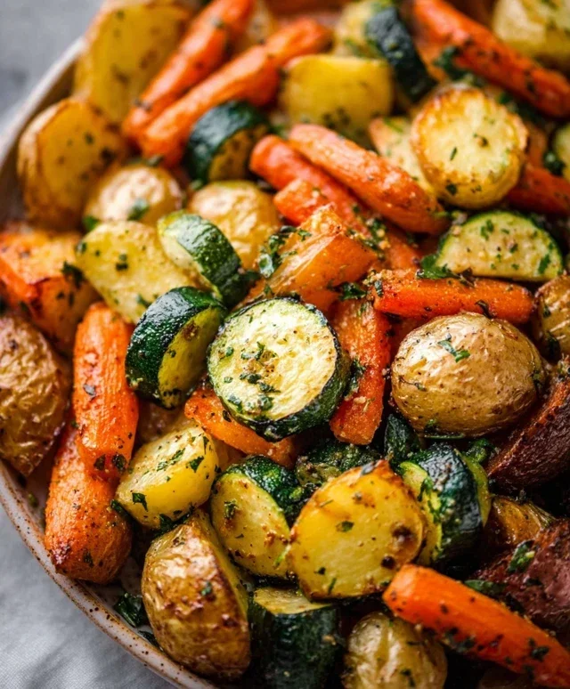 Garlic Herb Roasted Potatoes Carrots and Zucchini