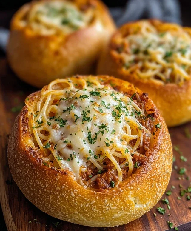 Spaghetti Garlic Bread Bowls