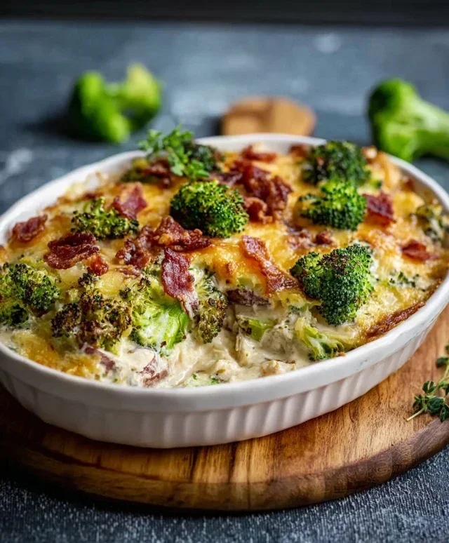 Creamy Low Carb Chicken Casserole with Broccoli and Beef Beef Bacon