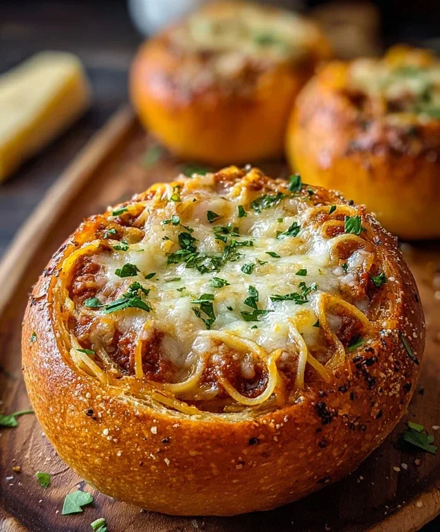 Spaghetti Garlic Bread Bowls
