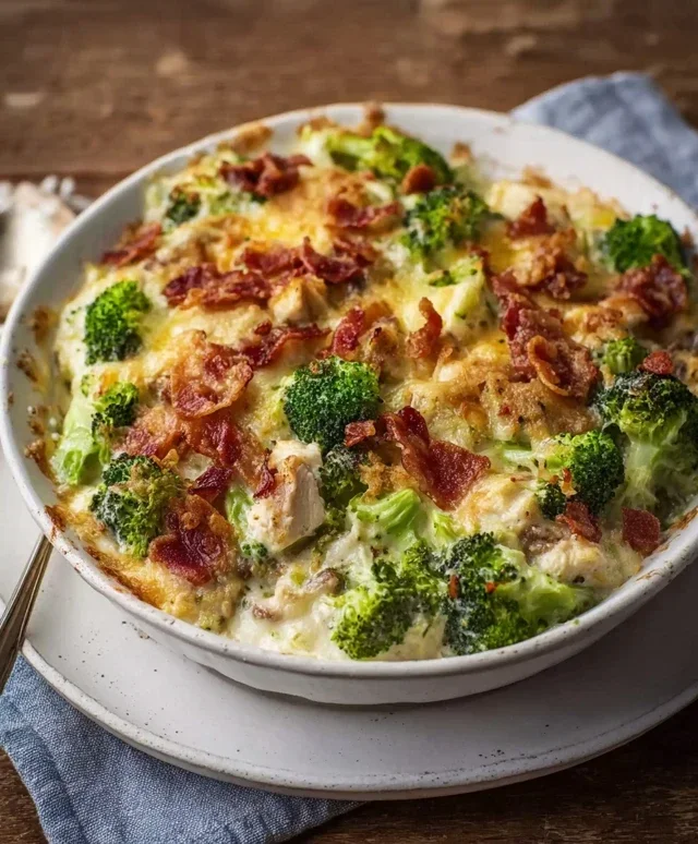 Creamy Low Carb Chicken Casserole with Broccoli and Beef Beef Bacon