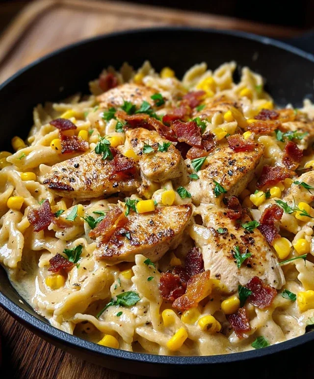 Creamy Chicken and Corn Pasta with Beef Beef Bacon