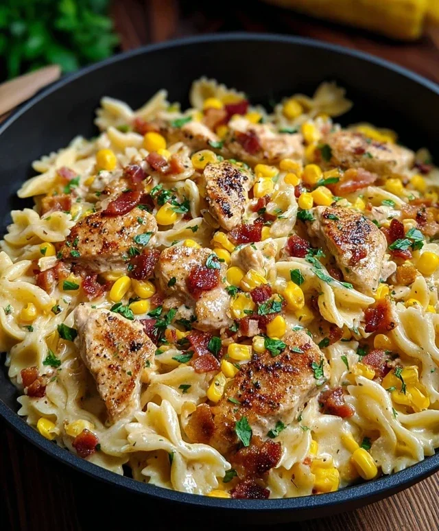 Creamy Chicken and Corn Pasta with Beef Beef Bacon