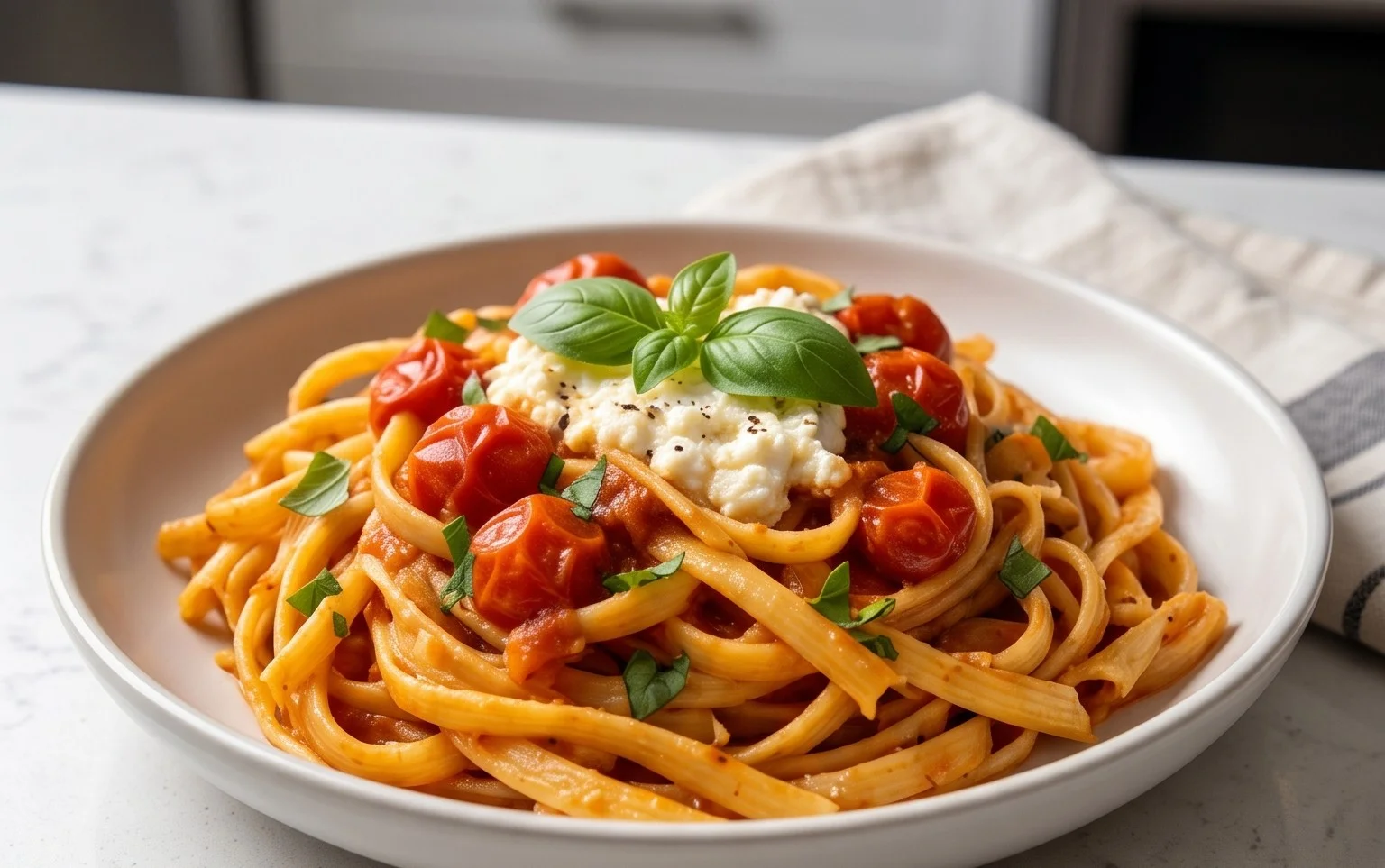 Roasted Tomato and Garlic Ricotta Pasta