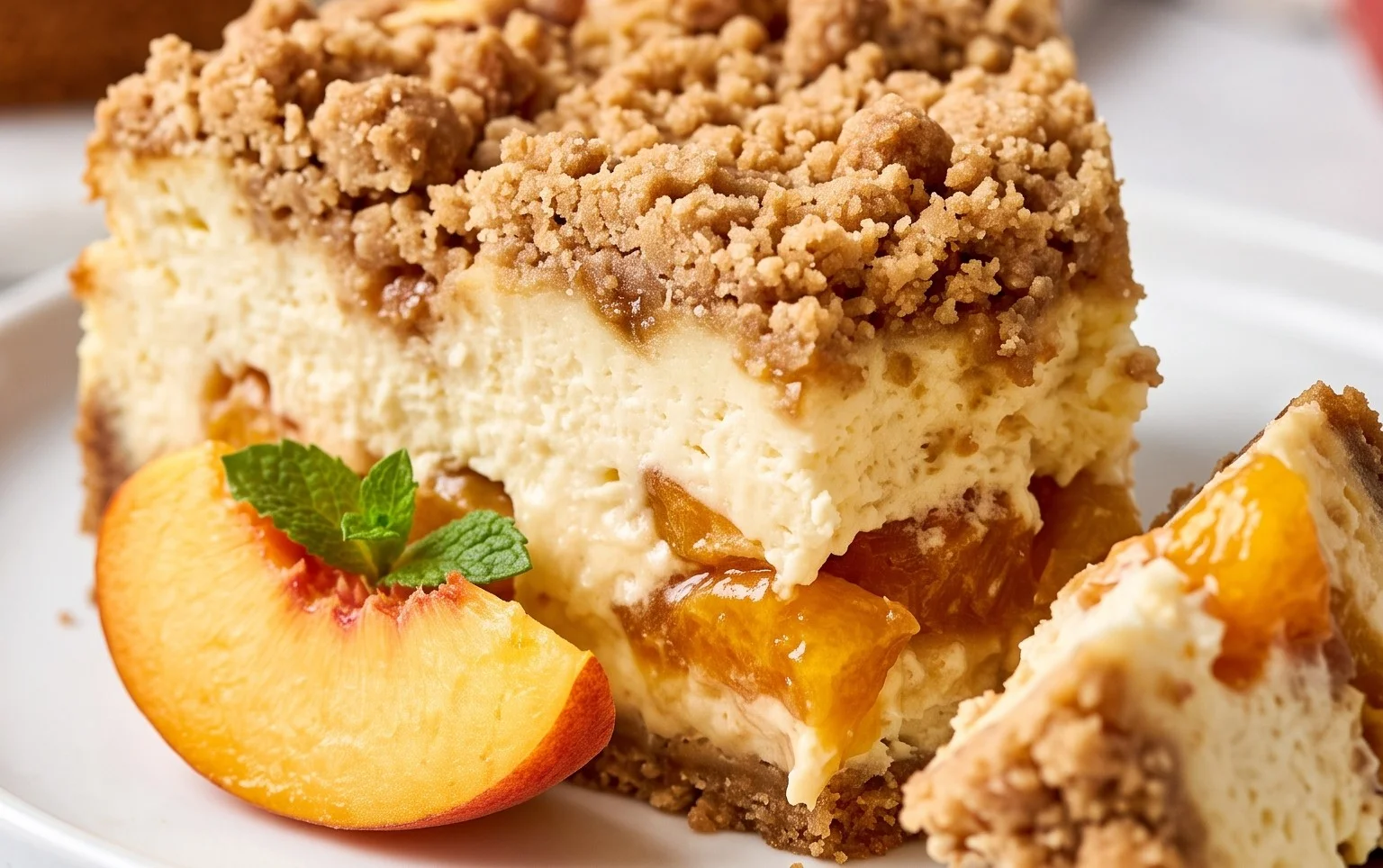 Peach Cream Cheese Cake with Streusel Topping