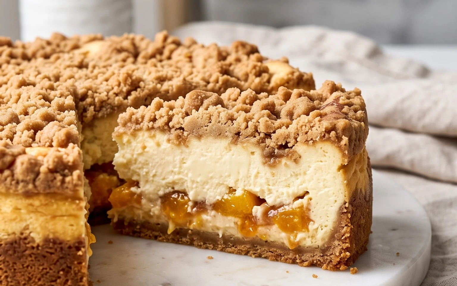 Peach Cream Cheese Cake with Streusel Topping