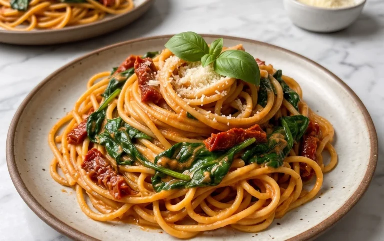 Spaghetti & Spinach with Sun-Dried Tomato Cream Sauce