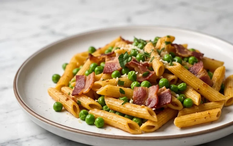 Penne Pasta, Peas and Beef Bacon