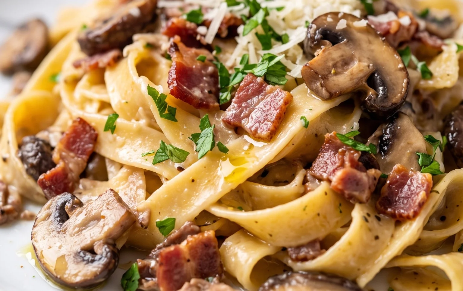 Creamy Beef Bacon and Mushroom Pasta