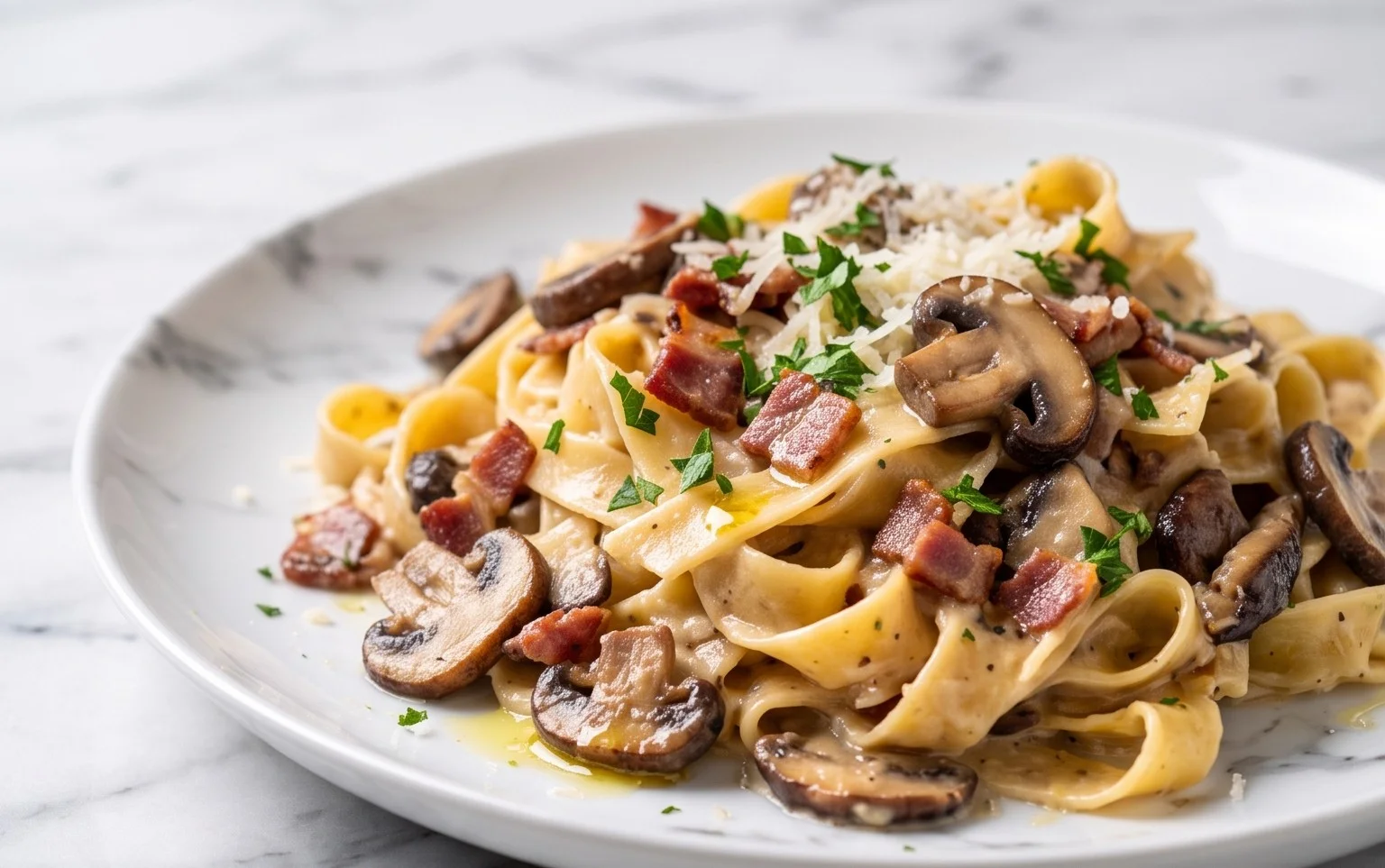 Creamy Beef Bacon and Mushroom Pasta
