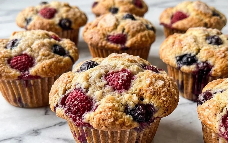 Bakery Style Mixed Berry Muffins | with Frozen Berries
