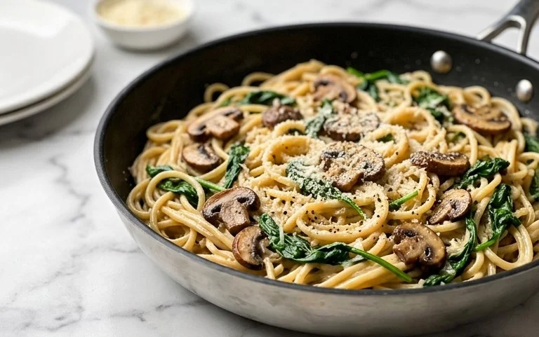 Parmesan Spinach Mushroom Pasta Skillet