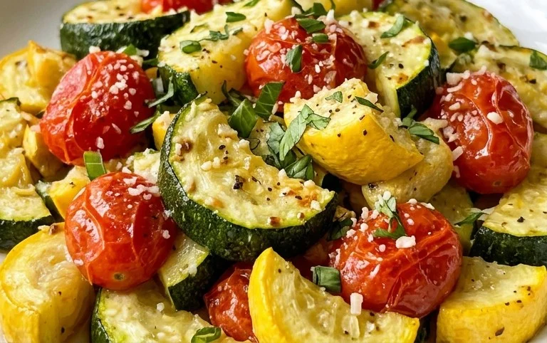 Roasted Garlic-Parmesan Zucchini, Squash and Tomatoes
