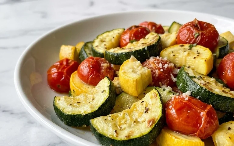 Roasted Garlic-Parmesan Zucchini, Squash and Tomatoes