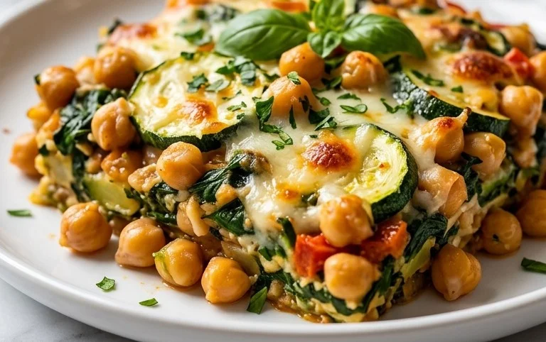 Spinach Zucchini Chickpea Bake